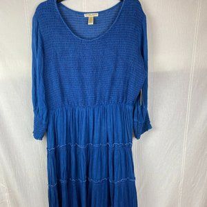 NWT Studio West Apparel Denim Dress Smocked Stretch Top Long Ruffles Size XL